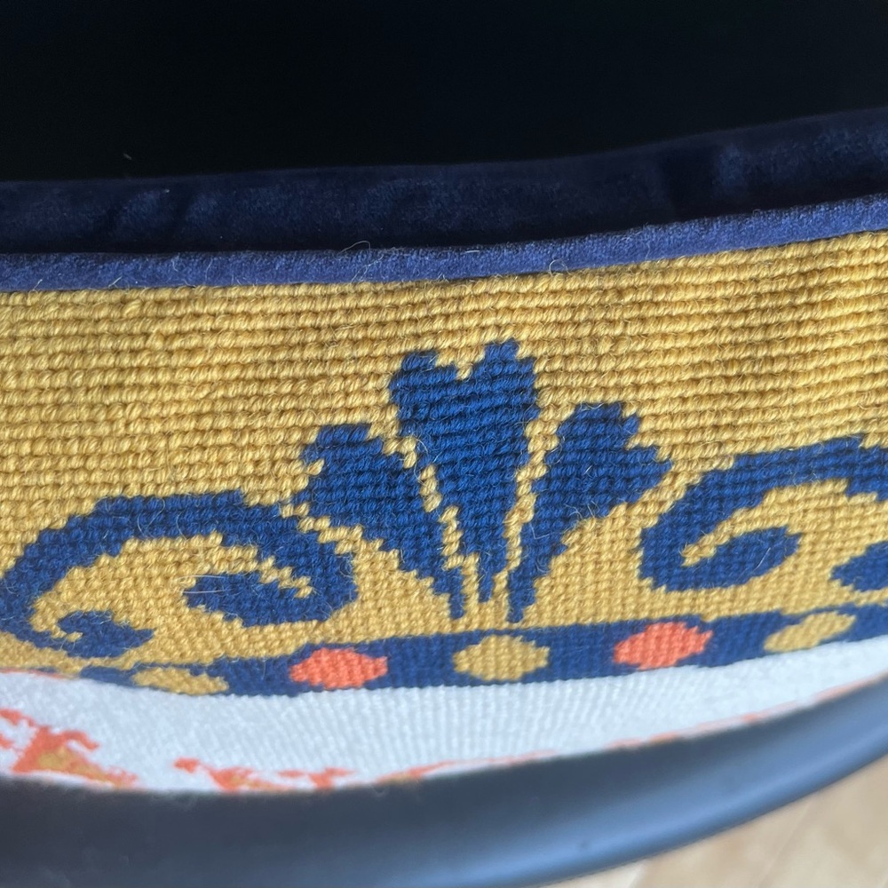 Jonathan Adler Needlepoint Pillow. “ANGER” Yellow, Blue, Orange & White 12 x 15” - Picture 3 of 8
